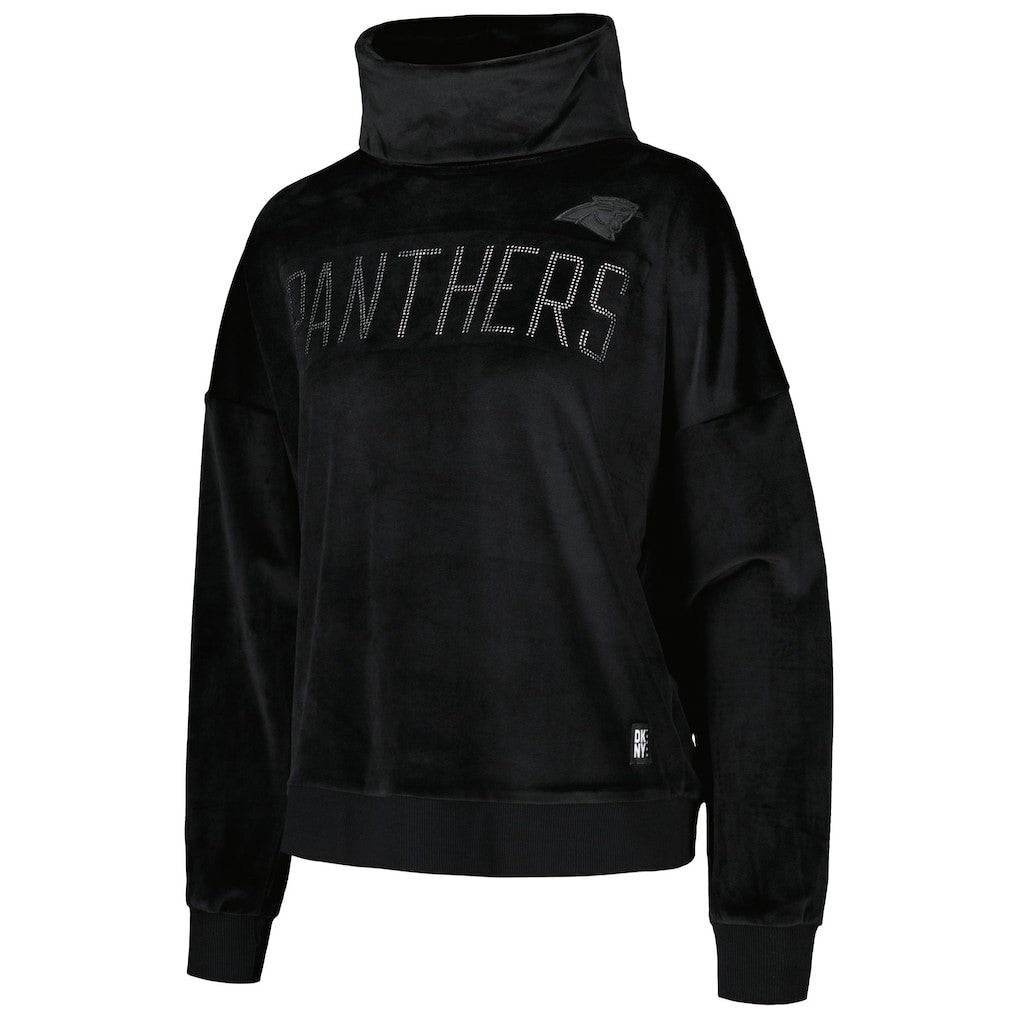 Carolina Panthers DKNY Sport Women's Deliliah Rhinestone Funnel Neck Pullover Sweatshirt Black - NFL