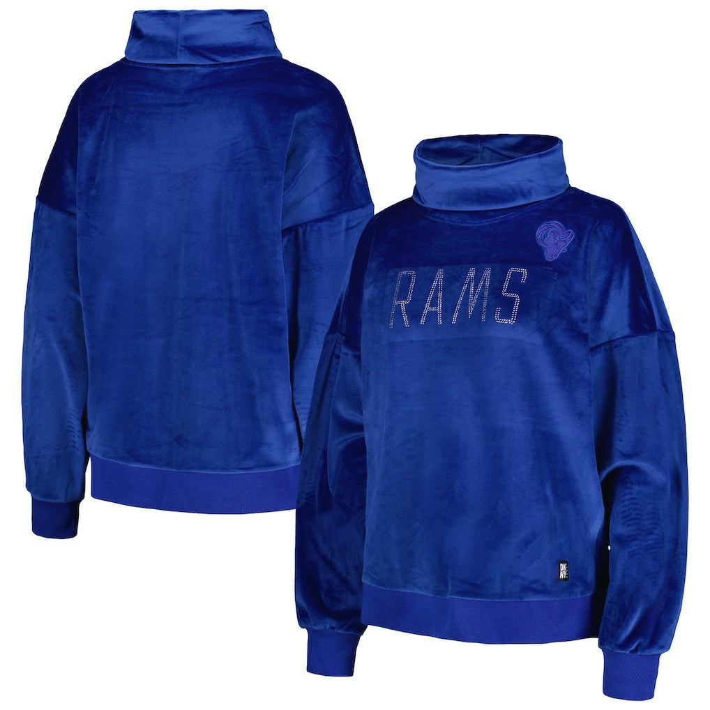 Los Angeles Rams DKNY Sport Women's Deliliah Rhinestone Funnel Neck Pullover Sweatshirt Royal - NFL