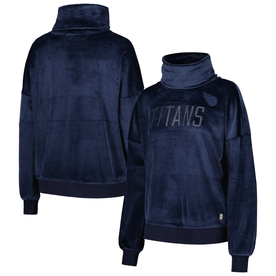 Tennessee Titans DKNY Sport Women's Deliliah Rhinestone Funnel Neck Pullover Sweatshirt Navy - NFL