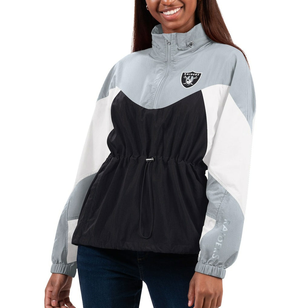 Las Vegas Raiders G-III 4Her by Carl Banks Women's Tie Breaker Lightweight Quarter-Zip Jacket Black/Silver - NFL