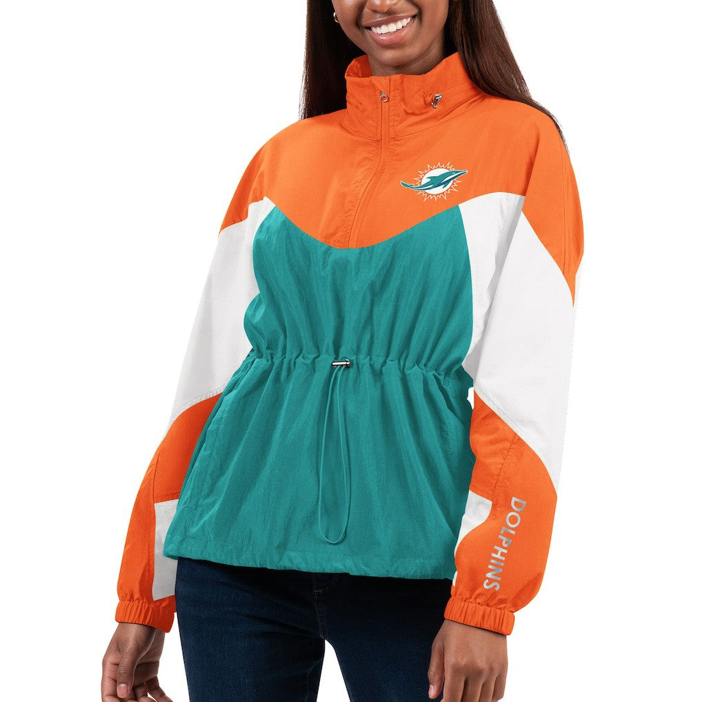 Miami Dolphins G-III 4Her by Carl Banks Women's Tie Breaker Lightweight Quarter-Zip Jacket Aqua/Orange - NFL