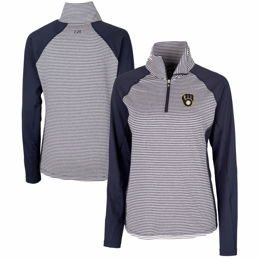 Milwaukee Brewers Cutter & Buck Women's DryTec Forge Tonal Stripe Half-Zip Top Online