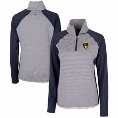 Milwaukee Brewers Cutter & Buck Women's DryTec Forge Tonal Stripe Half-Zip Top Online