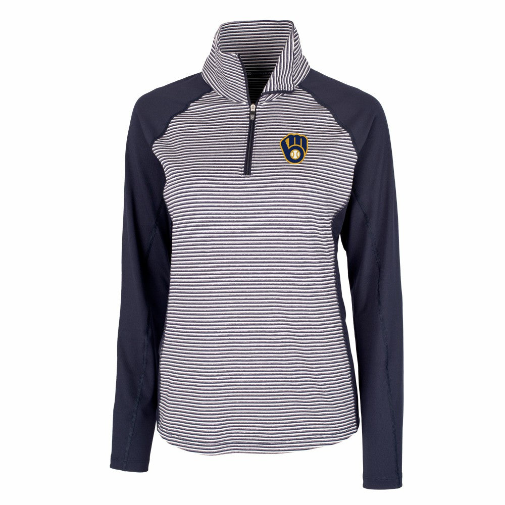 Milwaukee Brewers Cutter & Buck Women's DryTec Forge Tonal Stripe Half-Zip Top Online