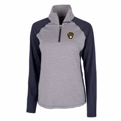 Milwaukee Brewers Cutter & Buck Women's DryTec Forge Tonal Stripe Half-Zip Top Online
