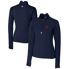 Philadelphia Phillies Cutter & Buck Women's DryTec Traverse Stretch Quarter-Zip Pullover Top Sale