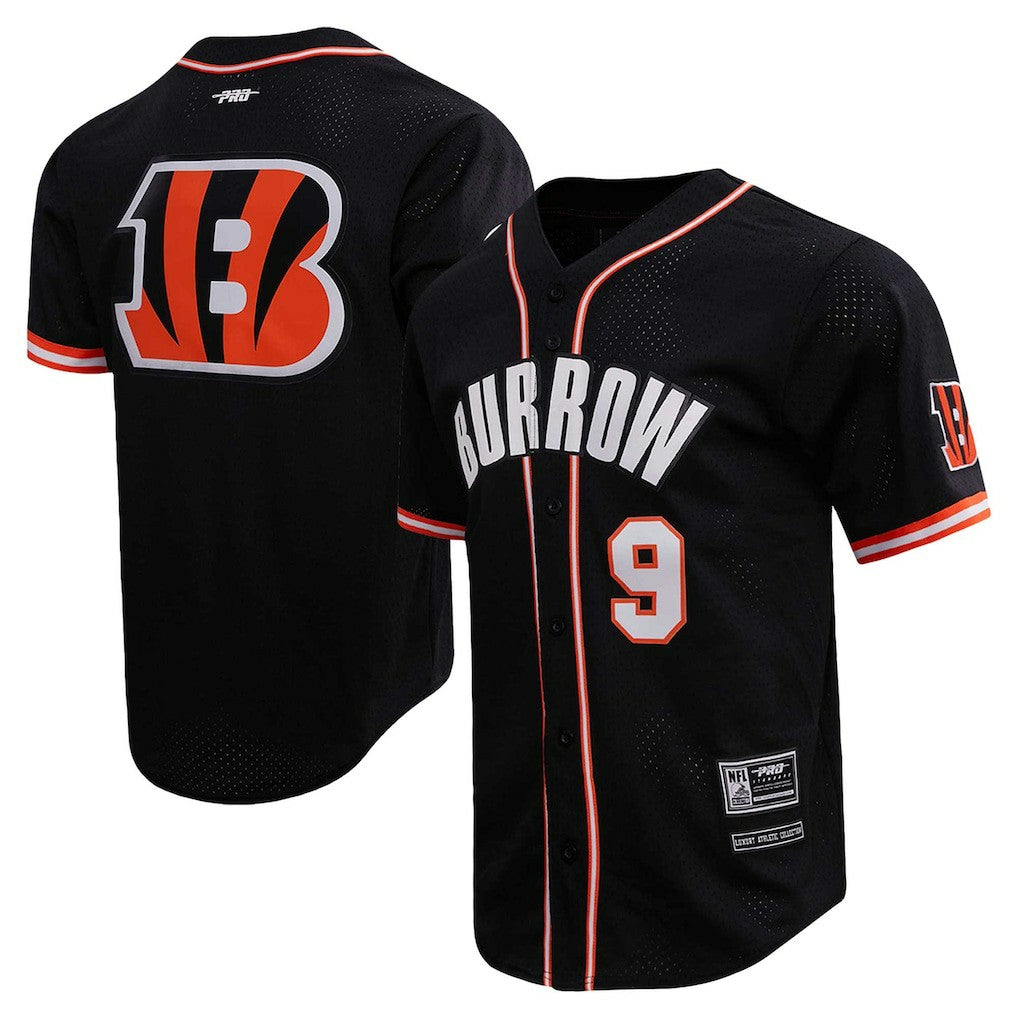 Joe Burrow Cincinnati Bengals Pro Standard Mesh Baseball Button-Up T-Shirt Black - NFL