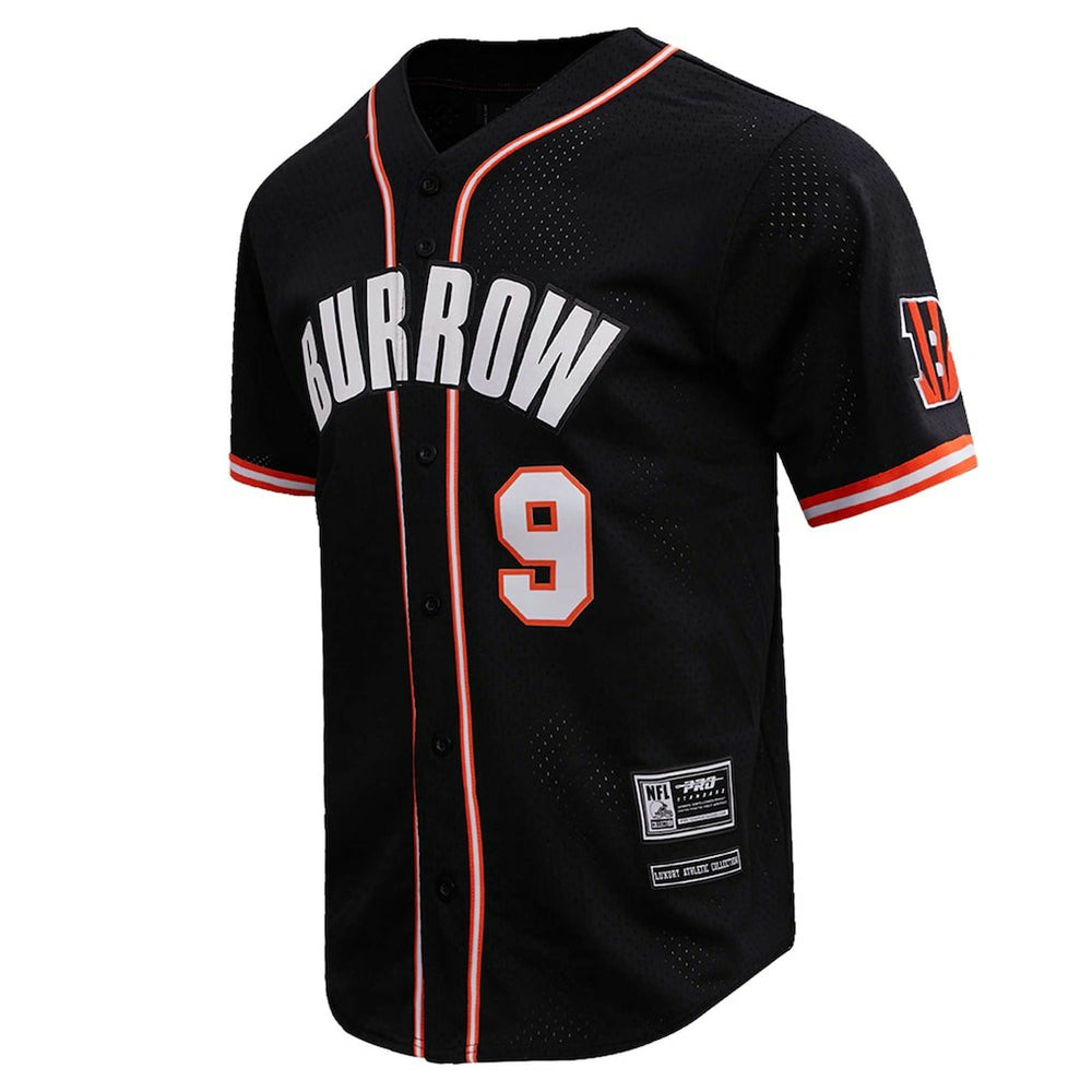 Joe Burrow Cincinnati Bengals Pro Standard Mesh Baseball Button-Up T-Shirt Black - NFL