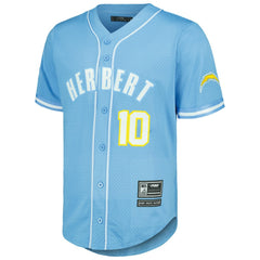 Justin Herbert Los Angeles Chargers Pro Standard Mesh Baseball Button-Up T-Shirt Powder Blue - NFL