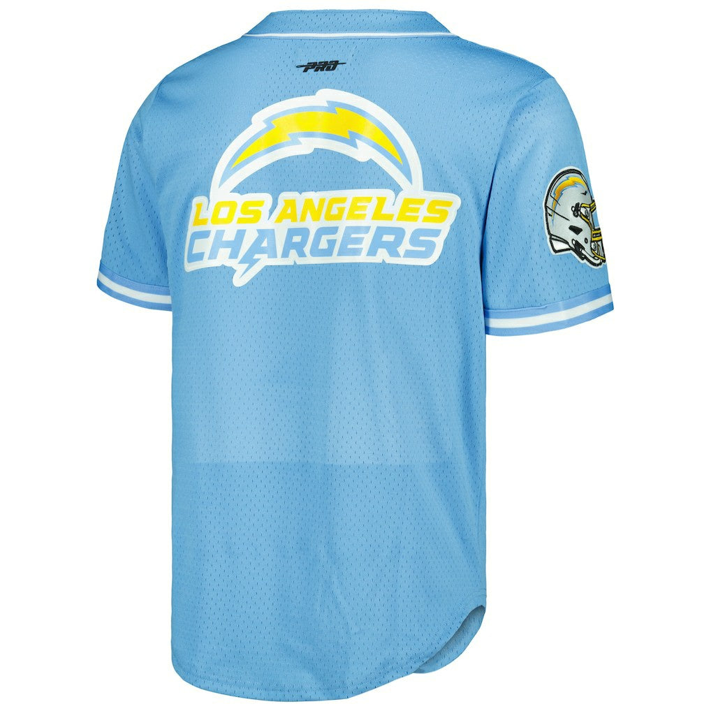 Justin Herbert Los Angeles Chargers Pro Standard Mesh Baseball Button-Up T-Shirt Powder Blue - NFL