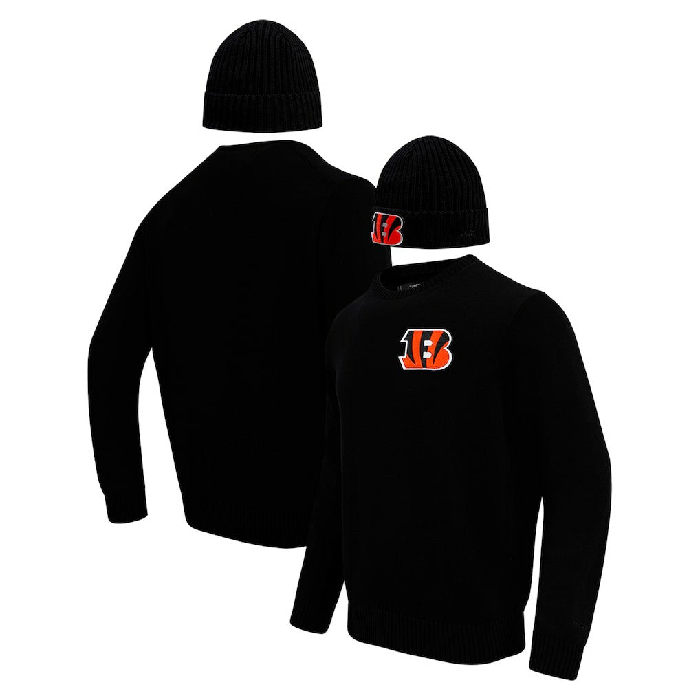 Cincinnati Bengals Pro Standard Crewneck Pullover Sweater & Cuffed Knit Hat Box Gift Set Black - NFL