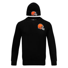 Cleveland Browns Pro Standard Crewneck Pullover Sweater & Cuffed Knit Hat Box Gift Set Black - NFL