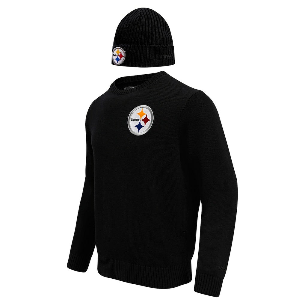 Pittsburgh Steelers Pro Standard Crewneck Pullover Sweater & Cuffed Knit Hat Box Gift Set Black - NFL