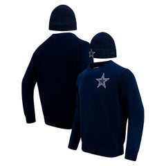 Dallas Cowboys Pro Standard Crewneck Pullover Sweater & Cuffed Knit Hat Box Gift Set Navy - NFL