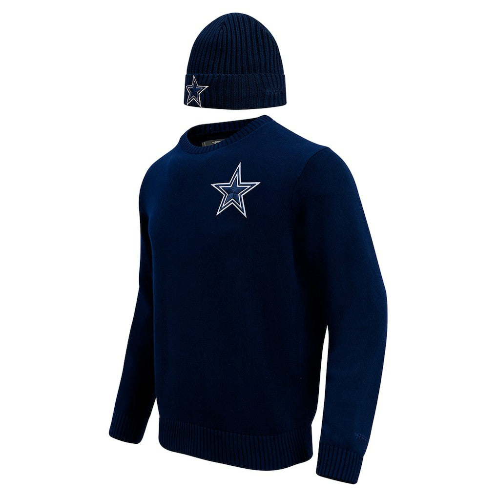 Dallas Cowboys Pro Standard Crewneck Pullover Sweater & Cuffed Knit Hat Box Gift Set Navy - NFL