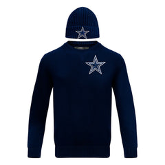 Dallas Cowboys Pro Standard Crewneck Pullover Sweater & Cuffed Knit Hat Box Gift Set Navy - NFL