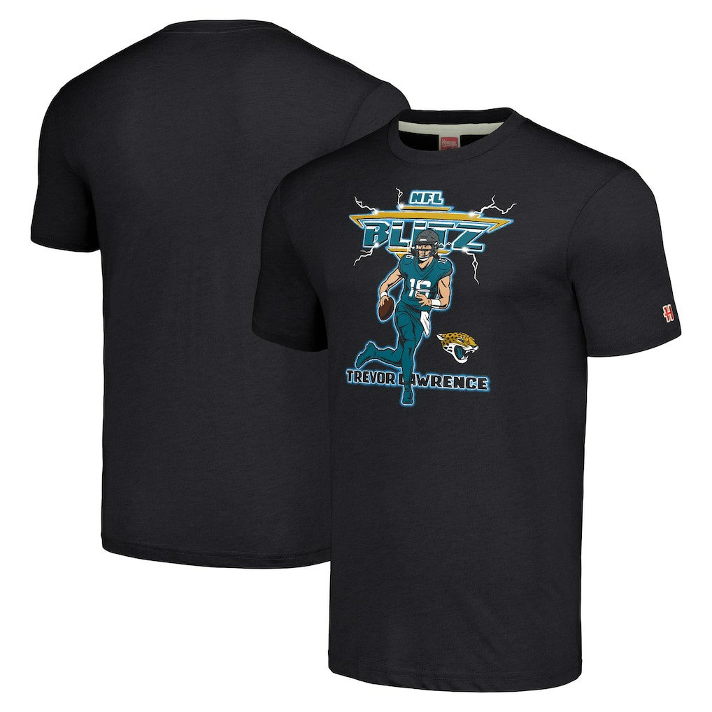 Trevor Lawrence Jacksonville Jaguars Homage Unisex NFL Blitz Player Tri-Blend T-Shirt Charcoal - NFL