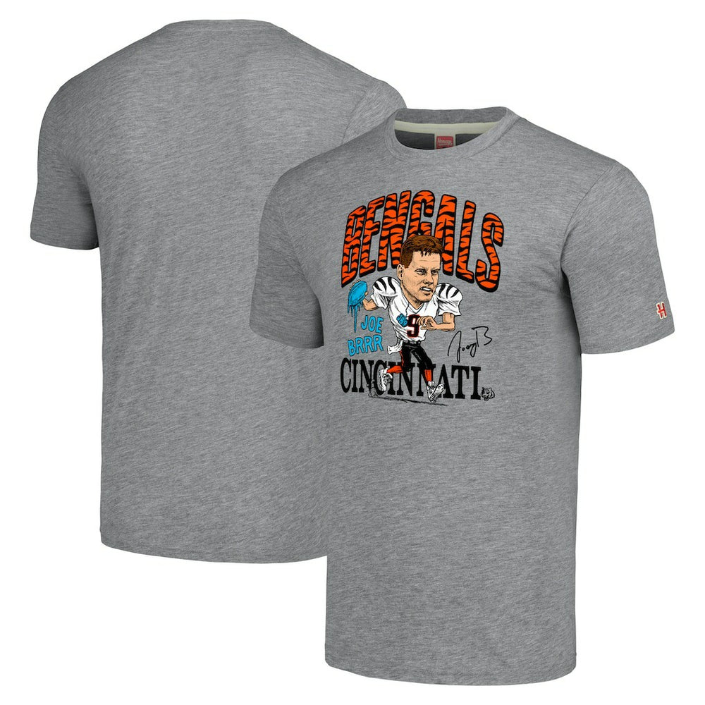Joe Burrow Cincinnati Bengals Homage Unisex Caricature Player Tri-Blend T-Shirt Gray - NFL