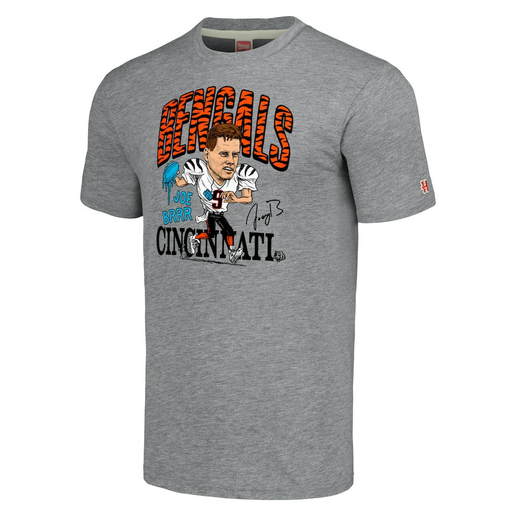 Joe Burrow Cincinnati Bengals Homage Unisex Caricature Player Tri-Blend T-Shirt Gray - NFL