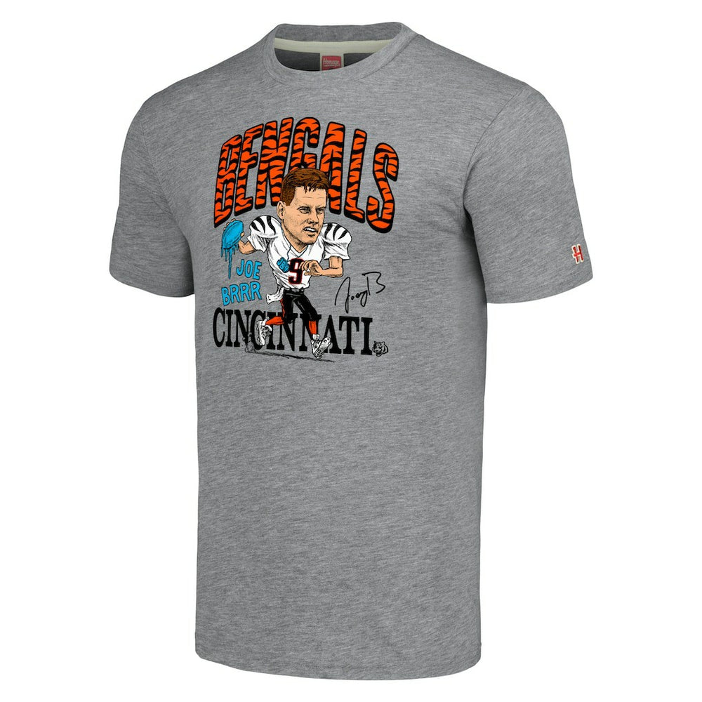 Joe Burrow Cincinnati Bengals Homage Unisex Caricature Player Tri-Blend T-Shirt Gray - NFL