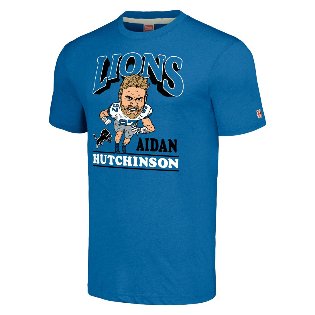 Aidan Hutchinson Detroit Lions Homage Unisex Caricature Player Tri-Blend T-Shirt Blue - NFL