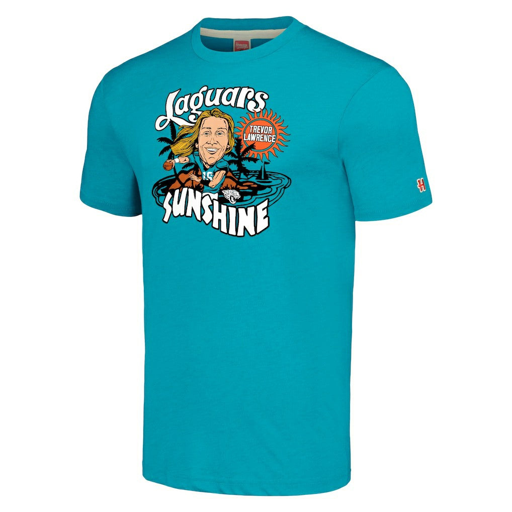Trevor Lawrence Jacksonville Jaguars Homage Unisex Caricature Player Tri-Blend T-Shirt Teal - NFL