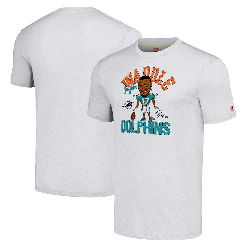Jaylen Waddle Miami Dolphins Homage Unisex Caricature Player Tri-Blend T-Shirt Anthracite - NFL