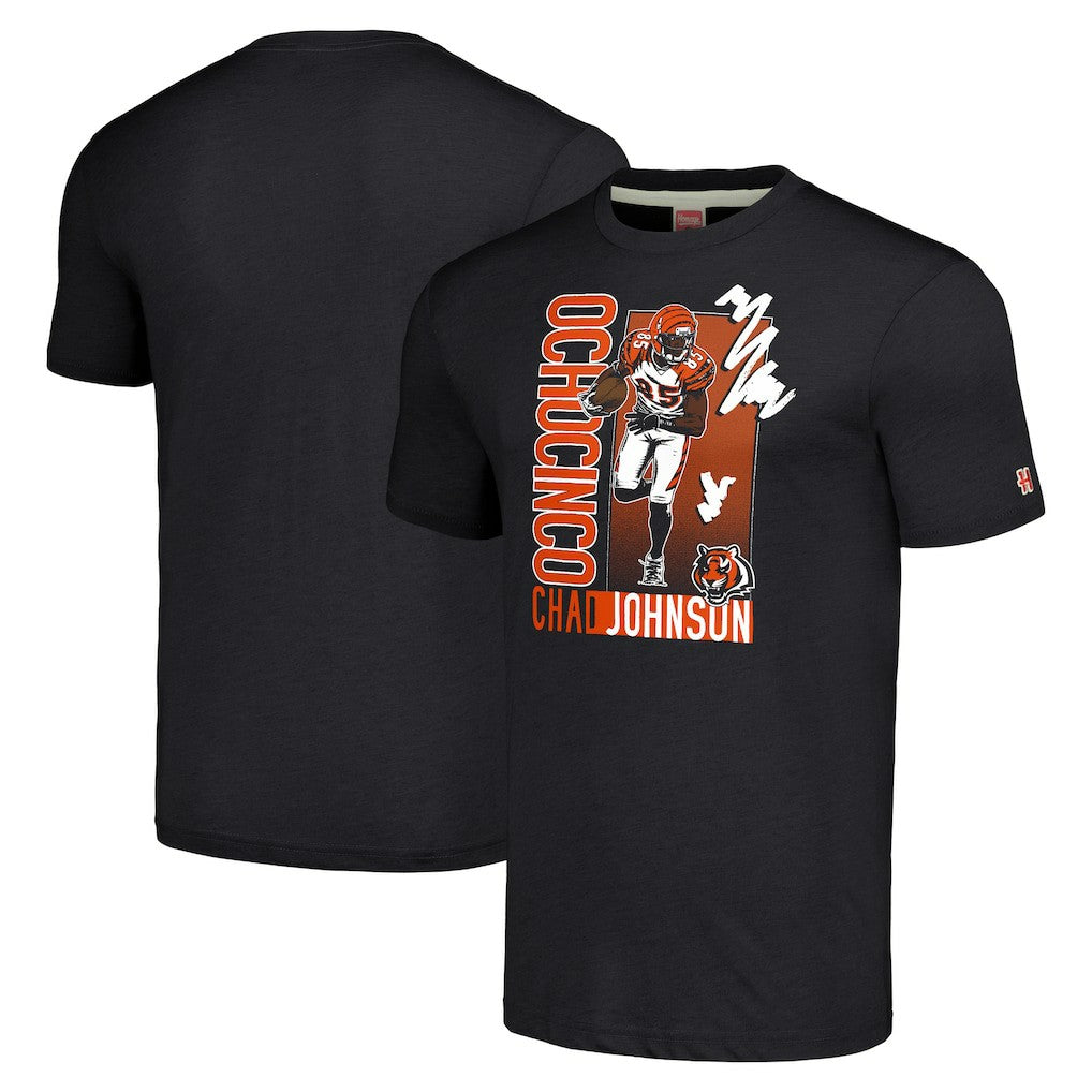 Chad Johnson Cincinnati Bengals Homage Unisex Caricature Retired Player Tri-Blend T-Shirt Charcoal - NFL