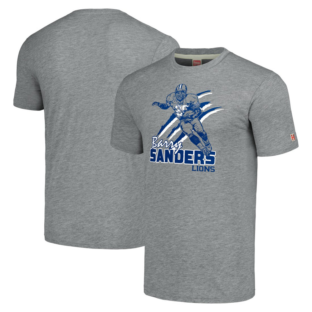 Barry Sanders Detroit Lions Homage Unisex Caricature Retired Player Tri-Blend T-Shirt Gray - NFL