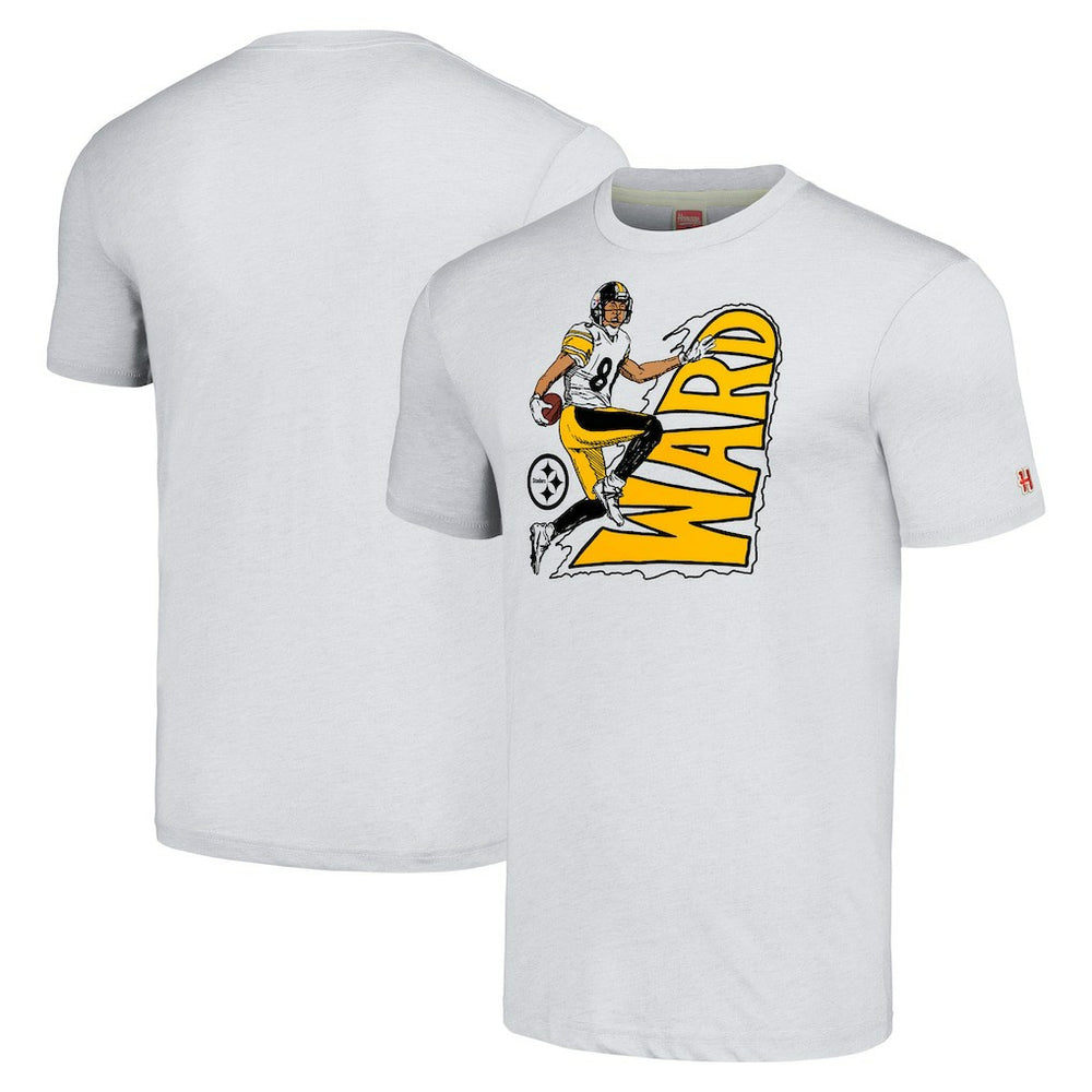 Hines Ward Pittsburgh Steelers Homage Unisex Caricature Retired Player Tri-Blend T-Shirt Ash - NFL