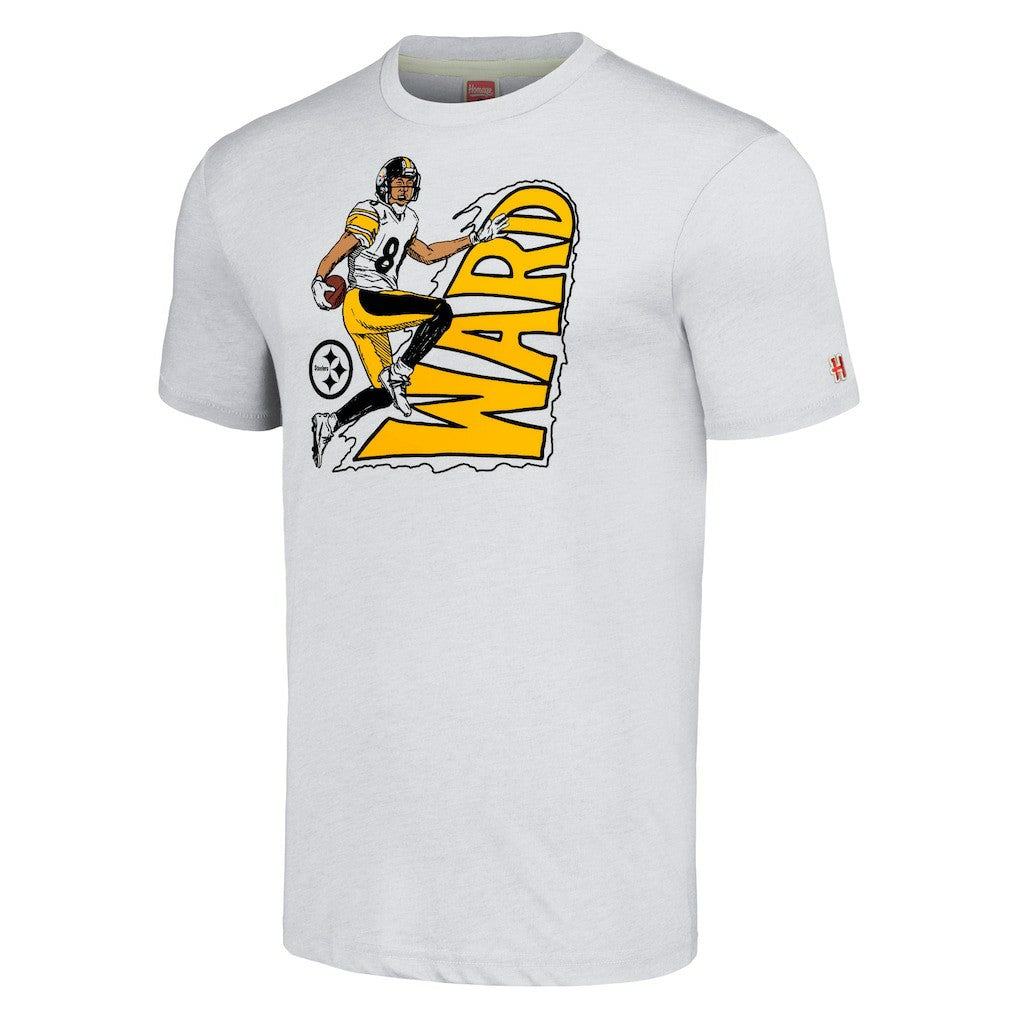 Hines Ward Pittsburgh Steelers Homage Unisex Caricature Retired Player Tri-Blend T-Shirt Ash - NFL