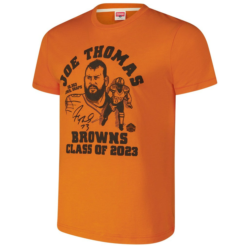 Joe Thomas Cleveland Browns Homage Unisex Caricature Retired Player Tri-Blend T-Shirt Orange - NFL