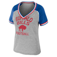 Buffalo Bills WEAR by Erin Andrews Women's Cropped Raglan Throwback V-Neck T-Shirt Heather Gray - NFL