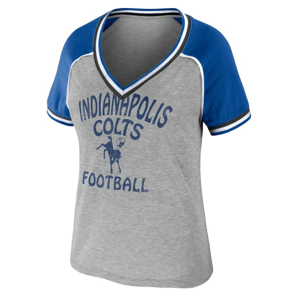 Indianapolis Colts WEAR by Erin Andrews Women's Cropped Raglan Throwback V-Neck T-Shirt Heather Gray - NFL
