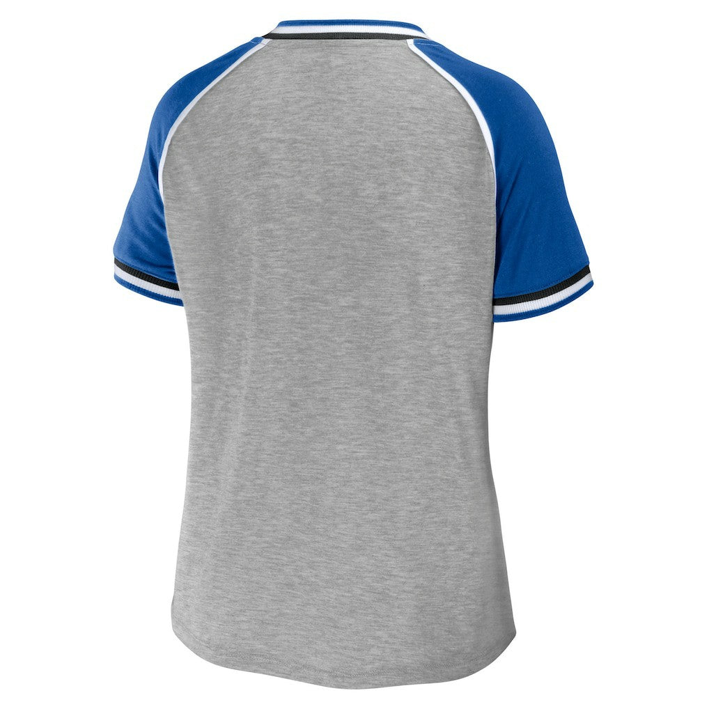 Indianapolis Colts WEAR by Erin Andrews Women's Cropped Raglan Throwback V-Neck T-Shirt Heather Gray - NFL