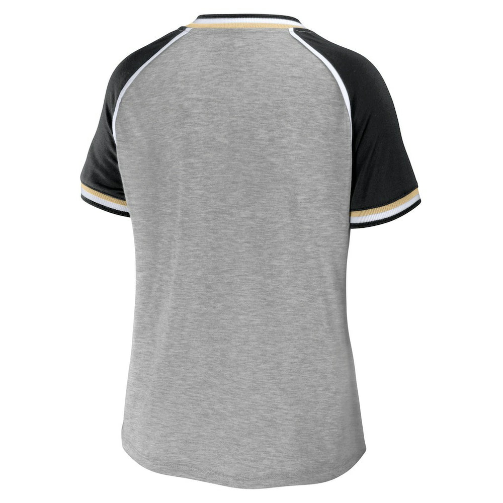 New Orleans Saints WEAR by Erin Andrews Women's Cropped Raglan Throwback V-Neck T-Shirt Heather Gray - NFL