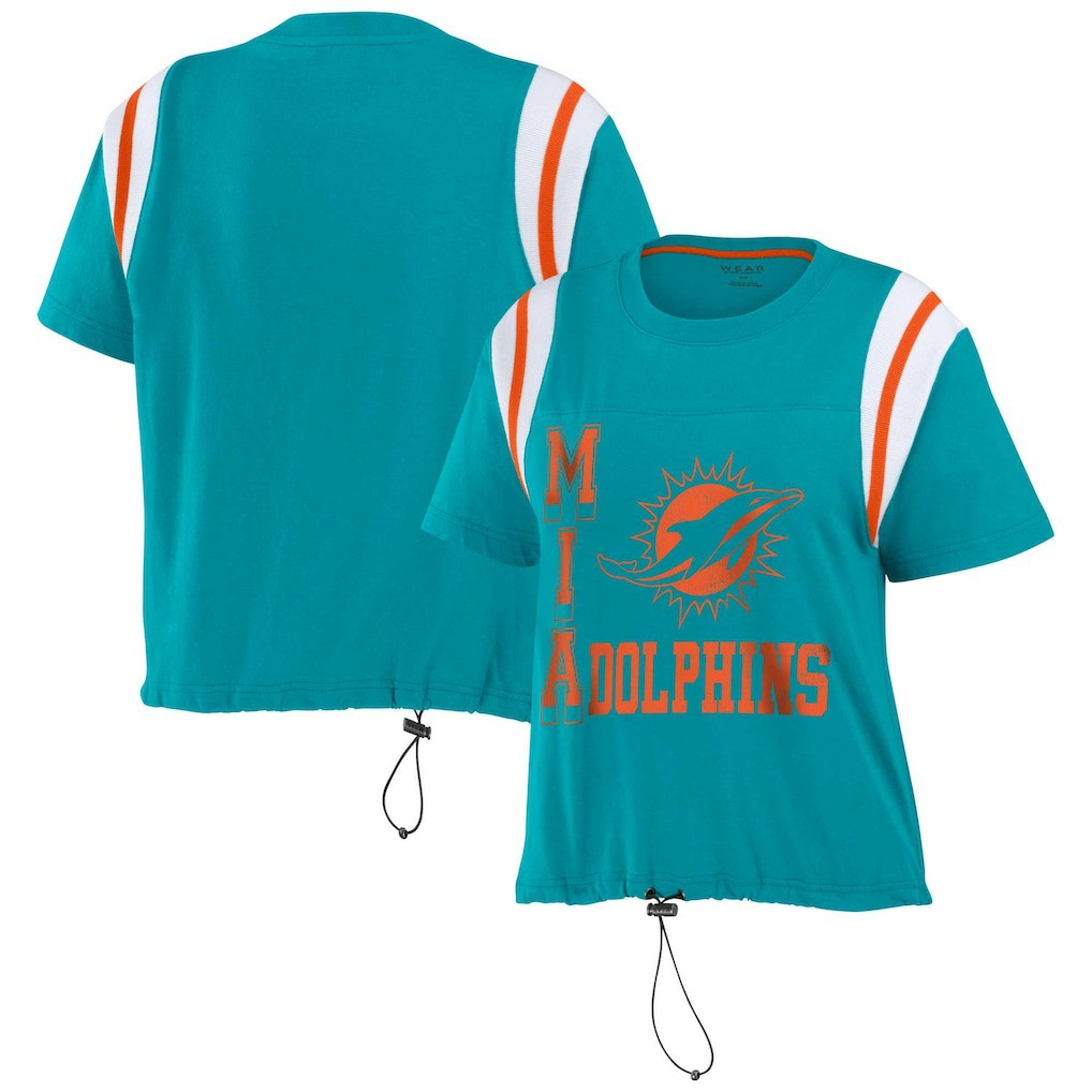 Miami Dolphins WEAR by Erin Andrews Women's Cinched Colorblock T-Shirt Aqua - NFL