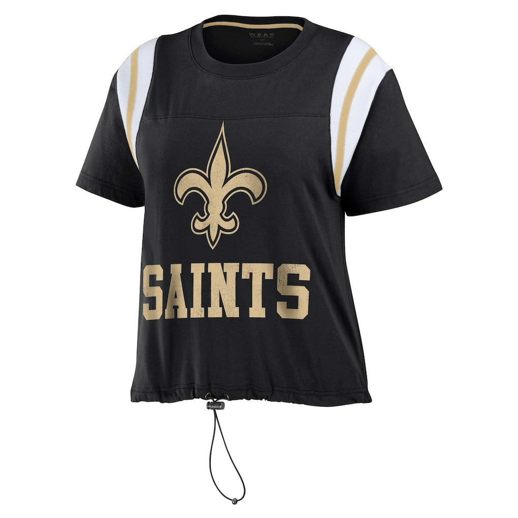 New Orleans Saints WEAR by Erin Andrews Women's Cinched Colorblock T-Shirt Black - NFL