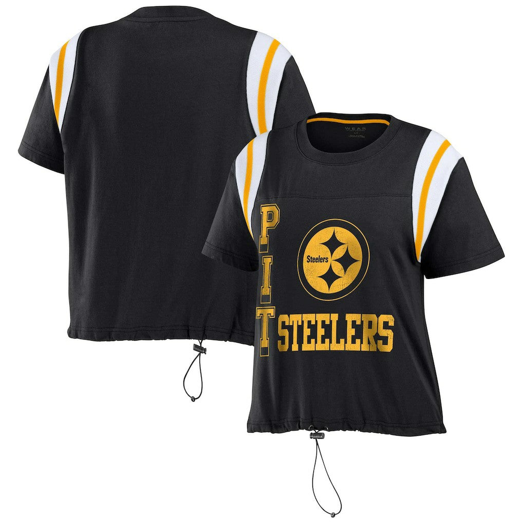 Pittsburgh Steelers WEAR by Erin Andrews Women's Cinched Colorblock T-Shirt Black - NFL
