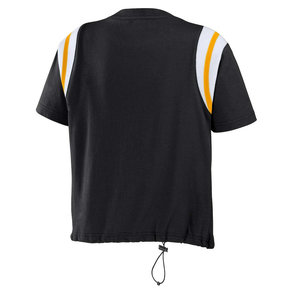 Pittsburgh Steelers WEAR by Erin Andrews Women's Cinched Colorblock T-Shirt Black - NFL