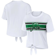 New York Jets WEAR by Erin Andrews Women's Front Tie Retro T-Shirt White - NFL