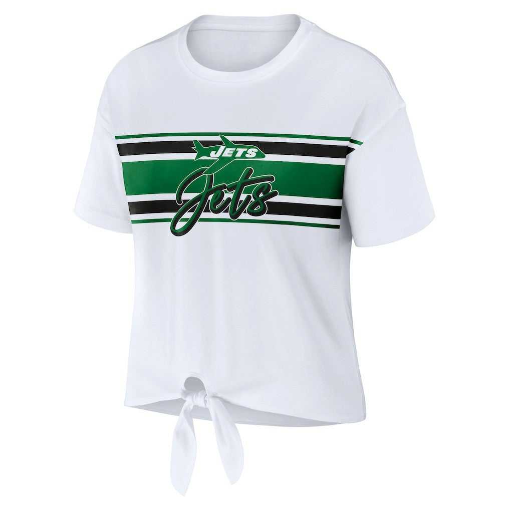 New York Jets WEAR by Erin Andrews Women's Front Tie Retro T-Shirt White - NFL