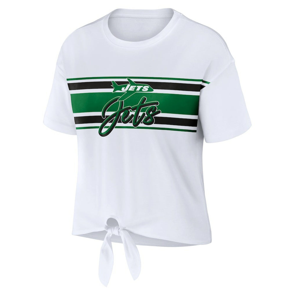 New York Jets WEAR by Erin Andrews Women's Front Tie Retro T-Shirt White - NFL