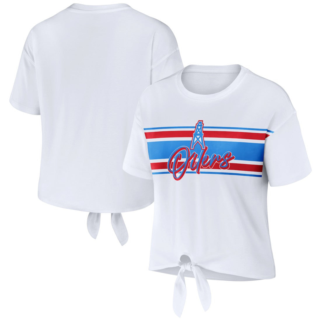Tennessee Titans WEAR by Erin Andrews Women's Front Tie Retro T-Shirt White - NFL