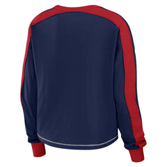 New England Patriots WEAR by Erin Andrews Women's Color Block Modest Crop Long Sleeve T-Shirt Navy/Red - NFL