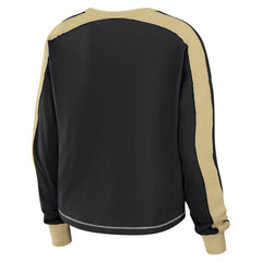 New Orleans Saints WEAR by Erin Andrews Women's Color Block Modest Crop Long Sleeve T-Shirt Black/Gold - NFL