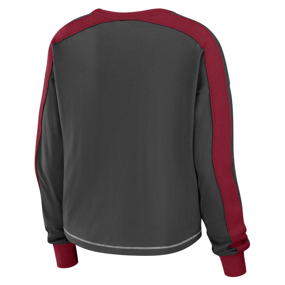 Tampa Bay Buccaneers WEAR by Erin Andrews Women's Color Block Modest Crop Long Sleeve T-Shirt Pewter/Red - NFL