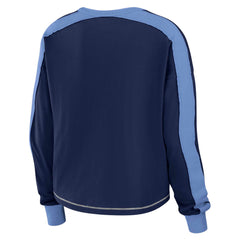 Tennessee Titans WEAR by Erin Andrews Women's Color Block Modest Crop Long Sleeve T-Shirt Navy/Light Blue - NFL