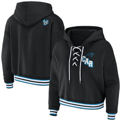 Carolina Panthers WEAR by Erin Andrews Women's Lace-Up Pullover Hoodie Black - NFL