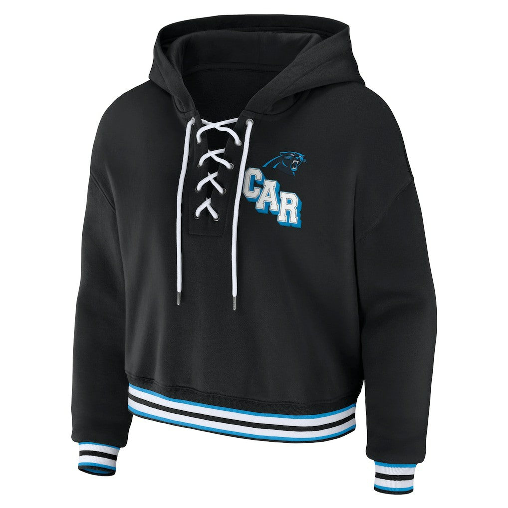 Carolina Panthers WEAR by Erin Andrews Women's Lace-Up Pullover Hoodie Black - NFL